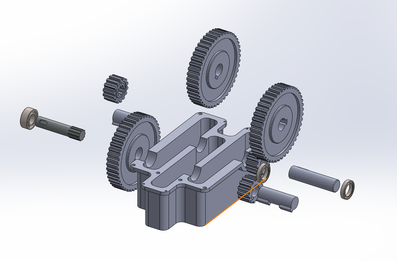 Exploded view of gearbox assembly