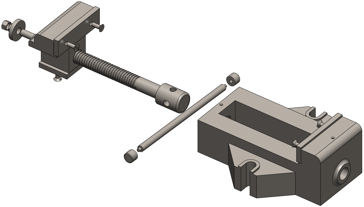 Exploded SolidWorks bench vice assembly